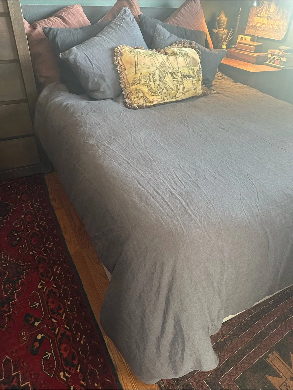QUINCE European Linen Duvet Cover Set in Full/Queen & down comforter!! CHARCOAL